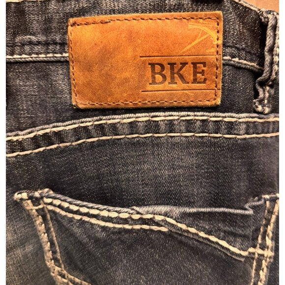 BKE Tyler Straight Leg Jeans Mens 34x29 Stretch Buckle Thick Stitch Whiskering - Picture 6 of 7